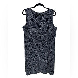 Women's J. Jill Black White Linen Blend Sleeveless Midi Shift Dress Size L